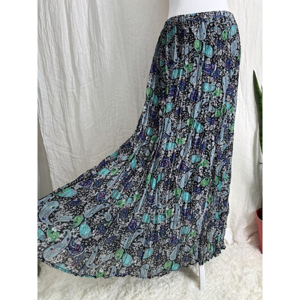Vtg 90s Y2K Paisley Maxi Skirt L Boho Festival Pleated Sheer Whimsigoth Fairy
